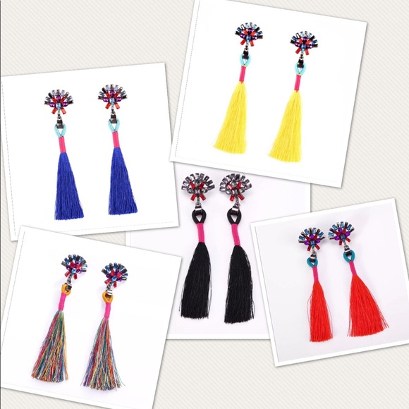 Crystal Rhinestone Tassel Earrings (yellow) - Picture 3 of 4